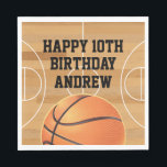 Basketball Sports Happy Birthday Napkins<br><div class="desc">Who's got next? Enjoy birthday cake and ice cream on these fun basketball themed napkins! Easily edit with your child's name and birthday number. This design features an illustration of a basketball and a basketball court.</div>
