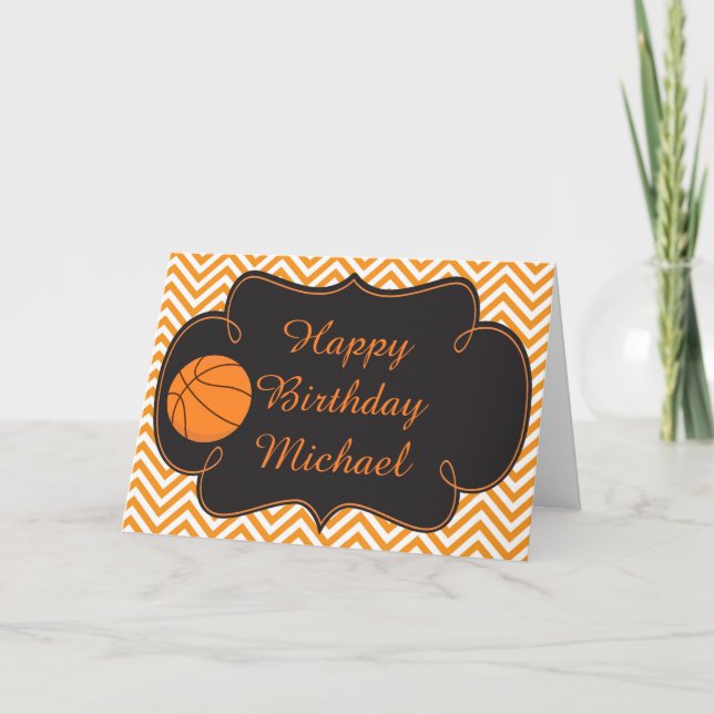 Basketball Sports Orange Birthday  Card (Front)