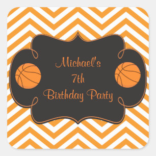 Basketball Sports Orange Birthday Square Sticker