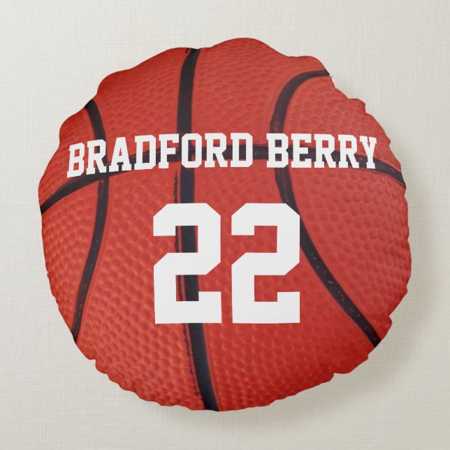 Basketball Sports Team custom Name Number Round Pillow (Back)