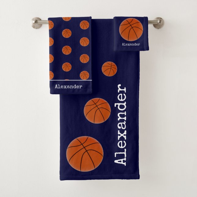 Basketball Sports Team Personalized Blue Bath Towel Set (Insitu)