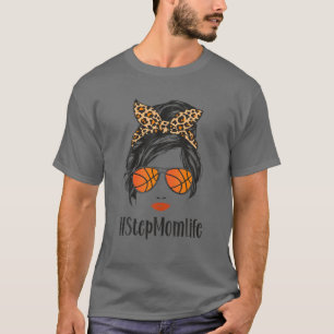Basketball Stepmom Life Messy Bun Leopard Bandana T-Shirt