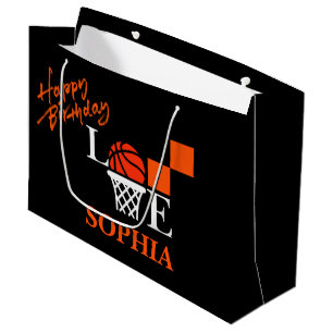 Basketball Swoosh Black Birthday Large Gift Bag
