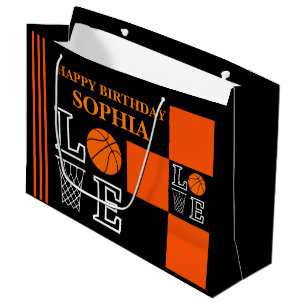 Basketball Swoosh Black Birthday Large Gift Bag