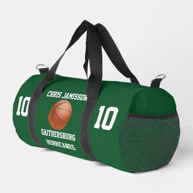 Basketball Team Coach or Player Green Personalized Duffle Bag (Right Corner)