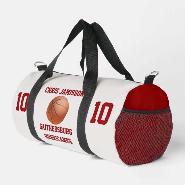 Basketball Team Coach Player Crimson Personalize Duffle Bag (Right Corner)