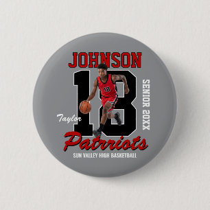 Basketball Team Custom Photo Jersey Number Sports 2 Inch Round Button