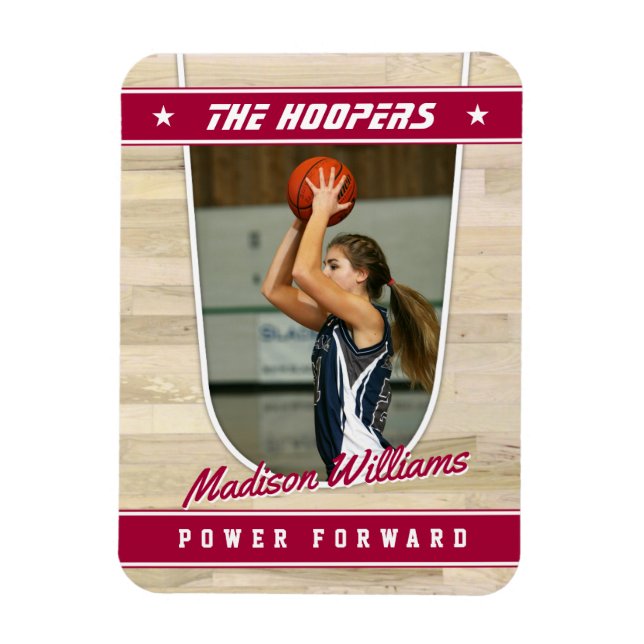 Basketball Team  Customizable Red Souvenir Magnet (Vertical)