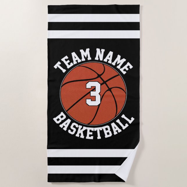 Basketball Team Name & Player Number Custom Beach Towel (Front)