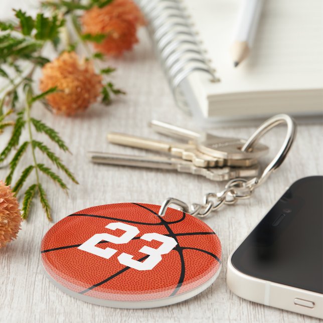 Basketball Team Player Jersey Number Custom Keychain (Front Right)