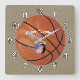 Basketball Textured Background photo personalize Square Wall Clock