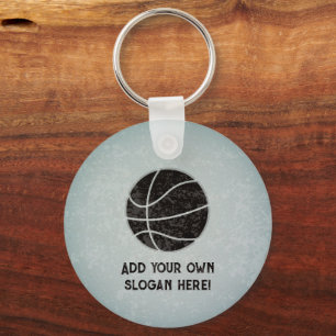Basketball Theme - steel look, own text both sides Keychain