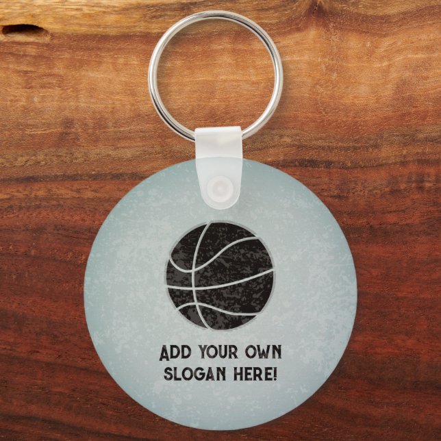 Basketball Theme - steel look, own text both sides Keychain (Front)