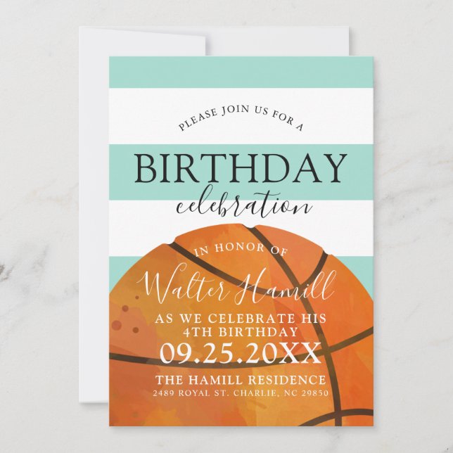 Basketball Themed Birthday Party Sage Invite (Front)