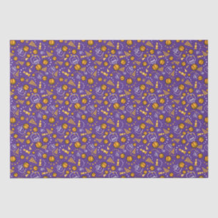 Basketball Themed Pattern Design Gold & Purple Tissue Paper