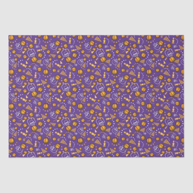Basketball Themed Pattern Design Gold & Purple Tissue Paper (Front)