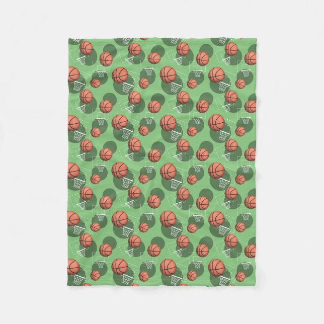 Basketball Themed Pattern Green Fleece Blanket (Front)