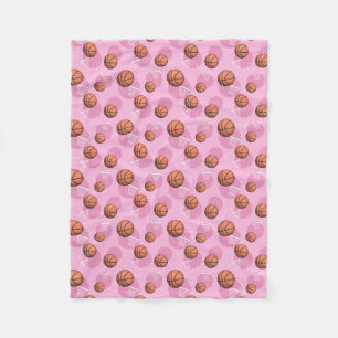 Basketball Themed Pattern Pink Fleece Blanket