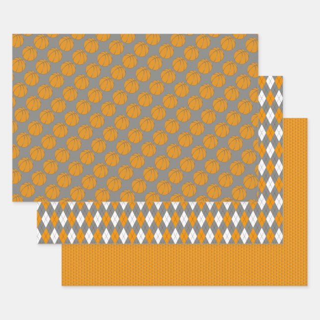 Basketball Themed Sporty Wrapping Paper Sheet (Set)
