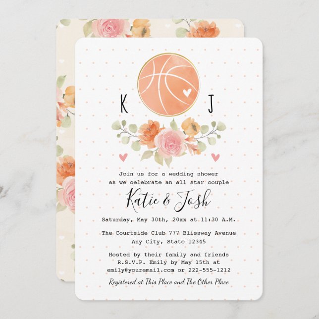 Basketball Themed Wedding Couples  Shower Invitation (Front/Back)