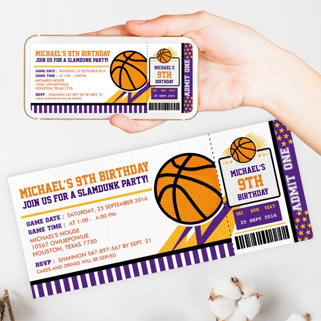 Basketball Ticket Pass Birthday Invitation (Creator Uploaded)