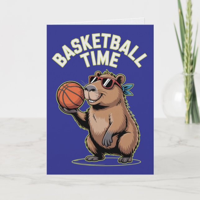 Basketball Time Capybara funny Birthday Card  (Front)