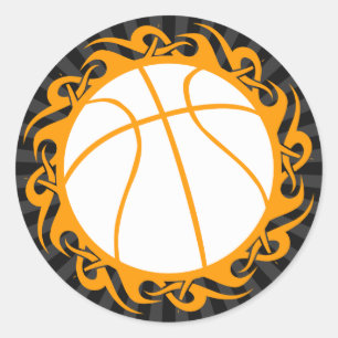 basketball. tribal. classic round sticker