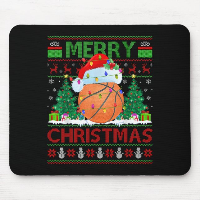 Basketball Ugly Christmas Sweater Srts Player Ligh Mouse Pad (Front)