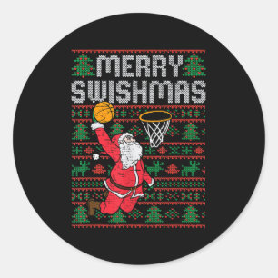 Basketball Ugly Christmas Xmas Santa Sports Men Bo Classic Round Sticker