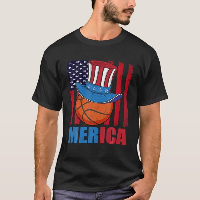 Basketball Uncle Sam 4th Of July Boys Kids Teens D T-Shirt (Front)