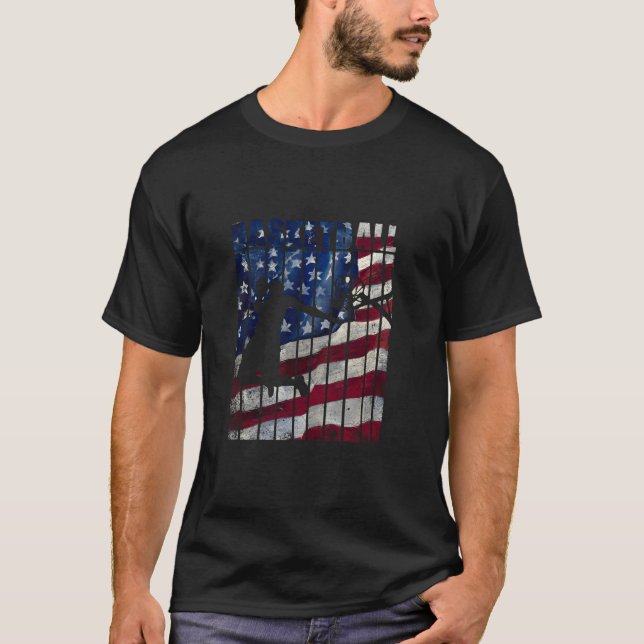 Basketball USA Vintage American Flag T-Shirt (Front)