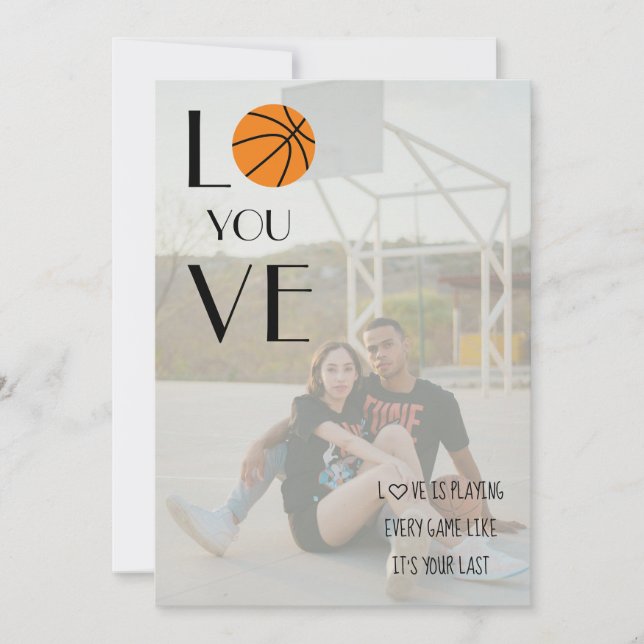 Basketball Valentine Photo Modern Fun Holiday Card (Front)