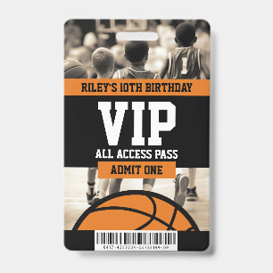 Basketball VIP Birthday Party Guest Pass Badge