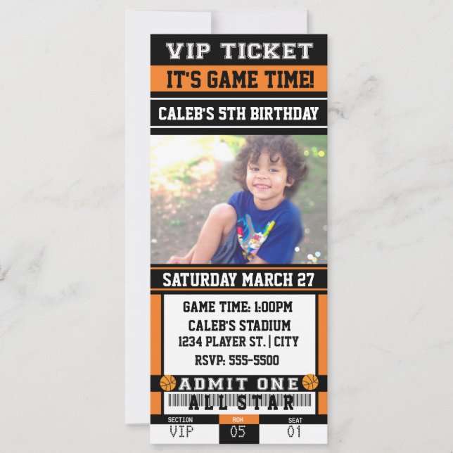 BASKETBALL VIP TICKET PHOTO Party Invitation (Devant)