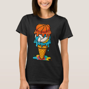 Basketball Volleyball Ice Cream Drip Colourful Sum T-Shirt
