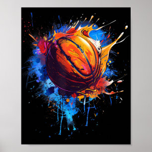 Basketball Watercolor Artwork Drawing Basketball L Poster
