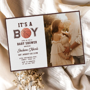 Basketball Watercolor Boy Baby Shower Photo Invitation