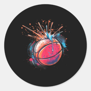 Basketball Watercolor Drawing Artwork Basketball P Classic Round Sticker