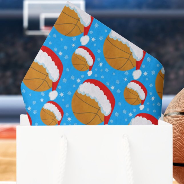 Basketball Wearing Santa's Hat & Snowflakes Blue Tissue Paper (Creator Uploaded)