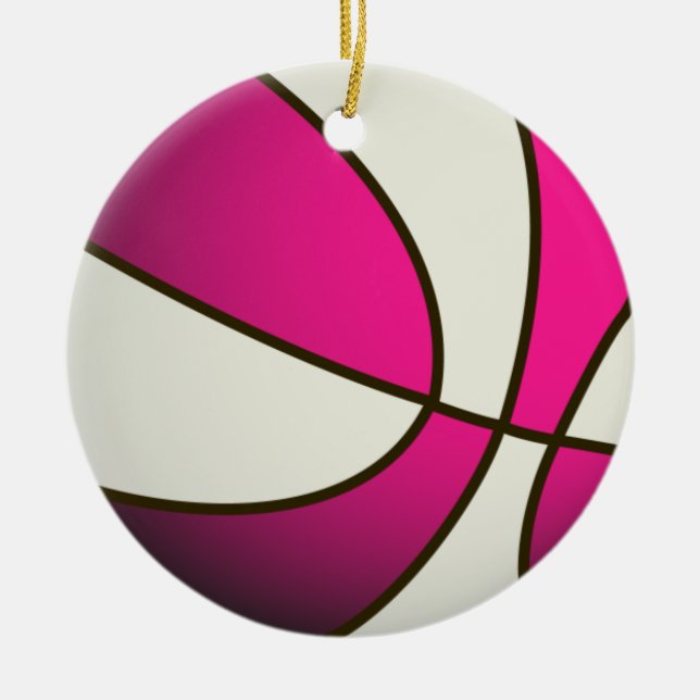 Basketball - White/Pink Ceramic Ornament (Front)
