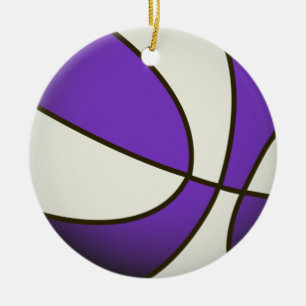 Basketball - White/Purple Ceramic Ornament