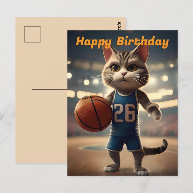 "Basketball with a Side of Catitude" Birthday Postcard (Front/Back)