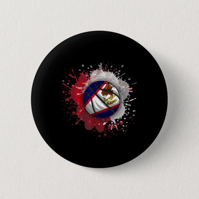 Basketball With American Samoa Flag  2 Inch Round Button (Front)