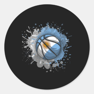 Basketball With Argentina Flag  Classic Round Sticker
