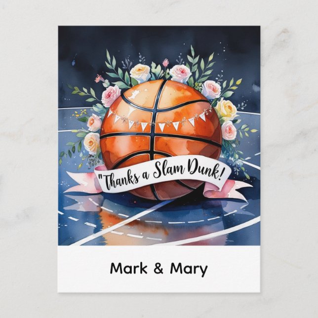 Basketball with ball Thanks a slam dunk wedding Postcard (Front)