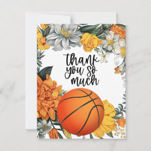 Basketball with flowers for coach  thank you card