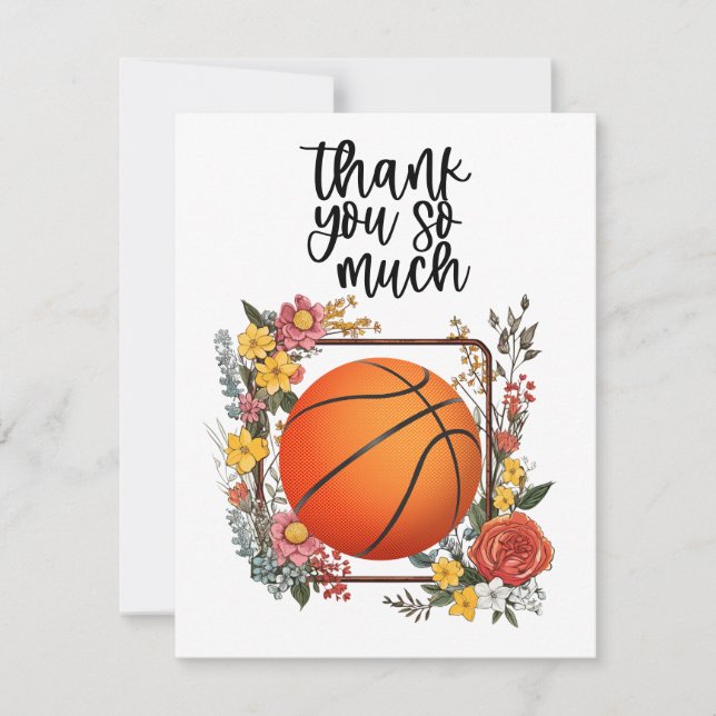 Basketball with flowers for coach  thank you card (Front)