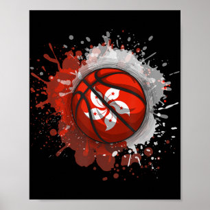 Basketball With Hong Kong Flag Poster