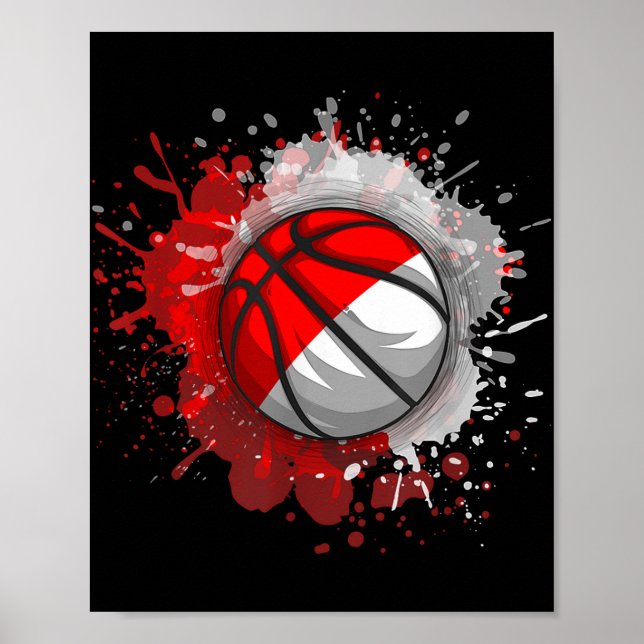 Basketball With Indonesia Flag  Poster (Front)