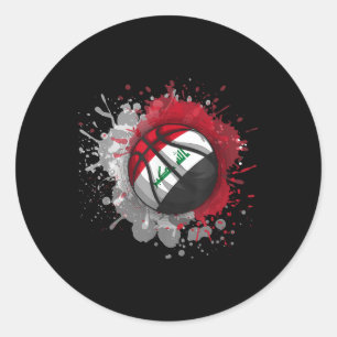 Basketball With Iraq Flag Classic Round Sticker